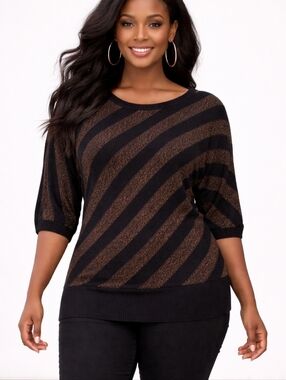 Rock & Republic Black and Metallic Copper  Striped Sweater | BB214C